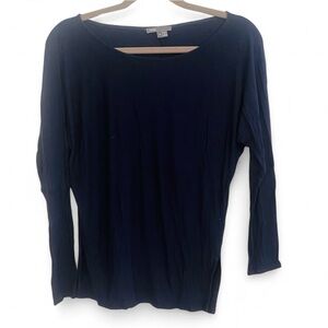 VINCE NAVY BLUE 3/4 SLEEVE COTTON LIGHTWEIGHT PULLOVER TOP SIZE SMALL